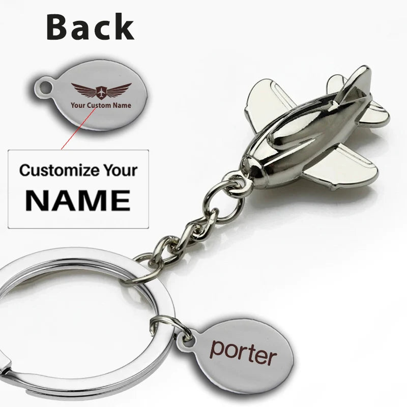 Porter Airlines aviation airplane-shape key chain in polished metal alloy.