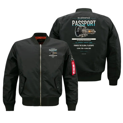 PASSPORT design on black bomber