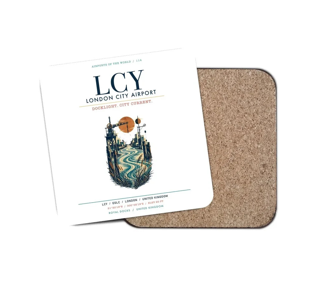 London City Airport (LCY) design on white 1 piece coaster