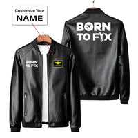 Thumbnail for Born To Fix Airplanes PU aviation design printed on genuine leather with quilted lining leather jacket.