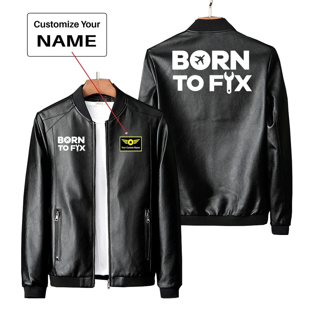 Born To Fix Airplanes PU aviation design printed on genuine leather with quilted lining leather jacket.