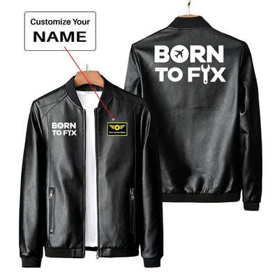 Born To Fix Airplanes PU aviation design printed on genuine leather with quilted lining leather jacket.