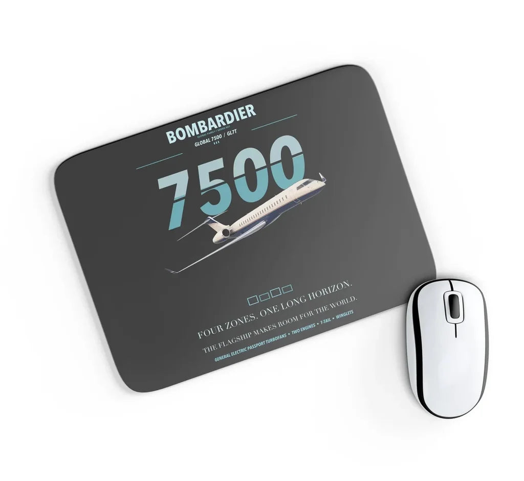 Bombardier Global 7500 design on black rectangle mouse pad