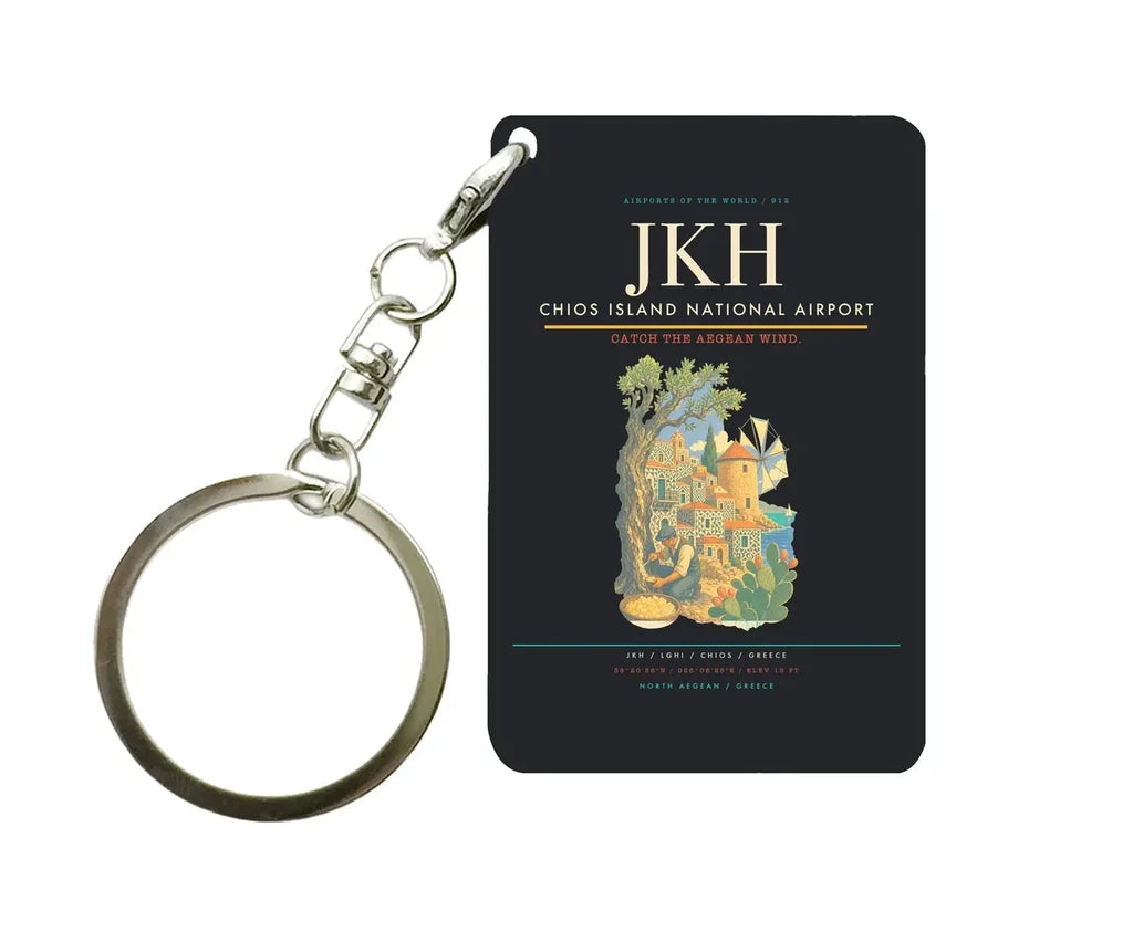 Chios Island National Airport (JKH) design on black key chain