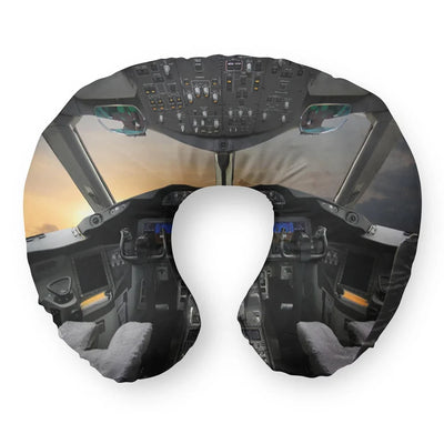 Boeing 787 Cockpit Travel & Boppy aviation design on memory foam with soft cover travel pillow.