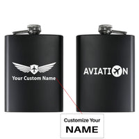 Thumbnail for Aviation design on stainless hip flask, compact pocket-size flask.