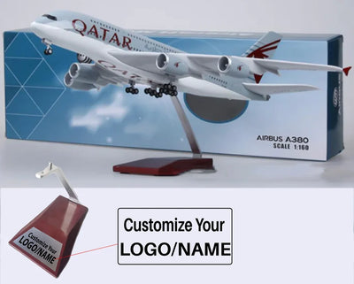 Side view of Qatar Airways Airbus A380 Airplane Model (1/160 Scale) aviation LED model airplane in diecast metal with LED lig.