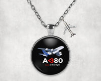 Thumbnail for Airbus A380 Love at first flight aviation-themed necklace, polished stainless steel.