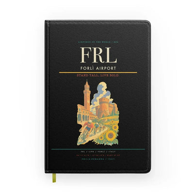 Forlì Airport (FRL) design on black notebook