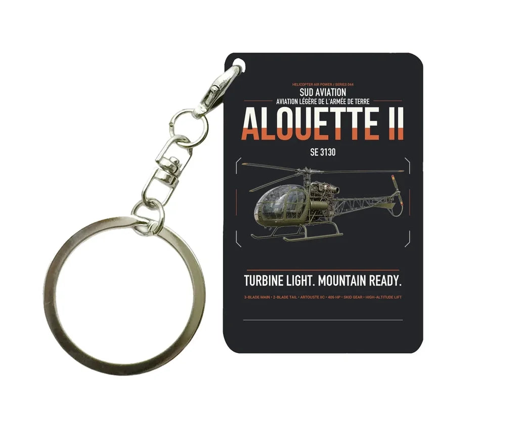 Sud Aviation SE 3130 Alouette II design on black designed key chain, double-side print