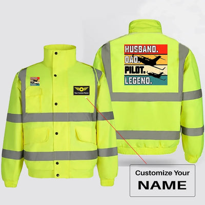 Husband & Dad & Pilot & Legend aviation design printed on insulated shell with high-visibility reflective panels reflective w.