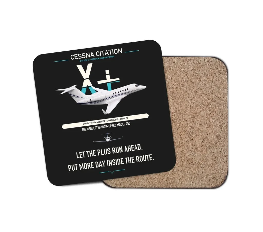 Cessna Citation X+ design on black 1 piece coaster