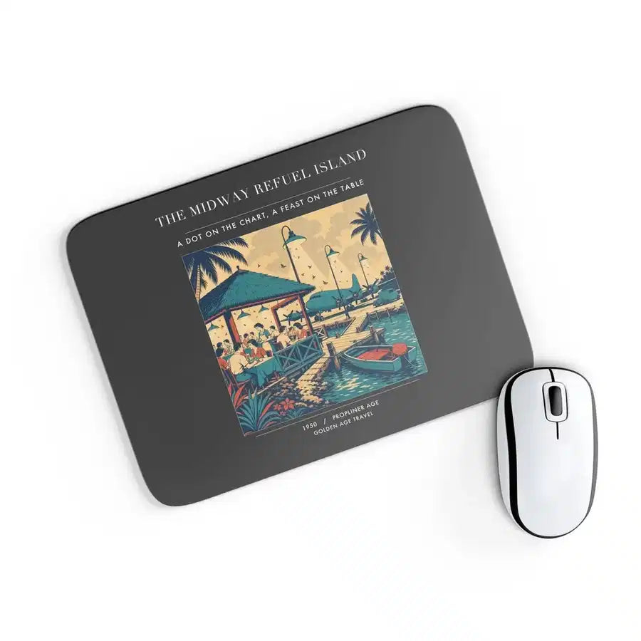 VINTAGE G4309 - The Midway Refuel Island - Designed Mouse Pads design on black rectangle