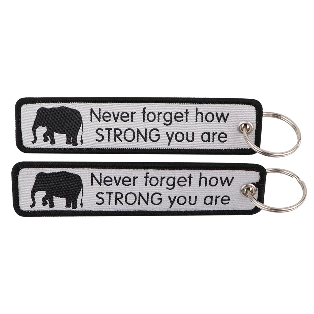 Never Forget How STRONG You Are aviation fashion key chain in polished metal.