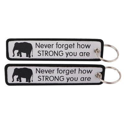 Never Forget How STRONG You Are aviation fashion key chain in polished metal.