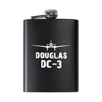Thumbnail for Douglas DC-3 & Plane aviation design on stainless hip flask, compact pocket-size flask.