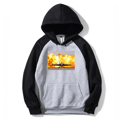 Face to Face with Air Force Jet & Flames aviation design on colourful cotton blend colourful hoodie.
