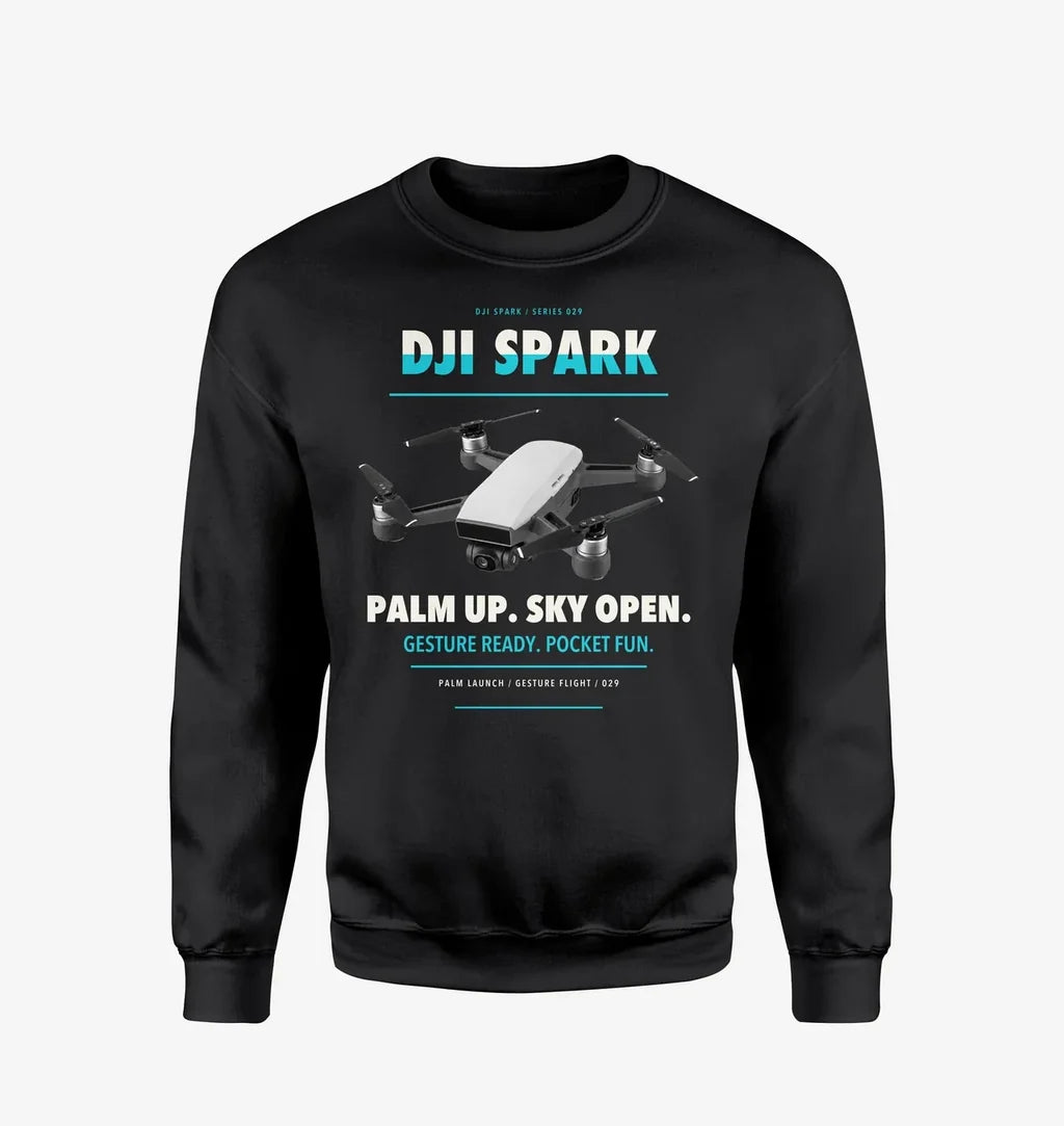 DJI Spark design on black sweatshirt