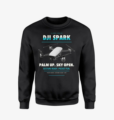 DJI Spark design on black sweatshirt