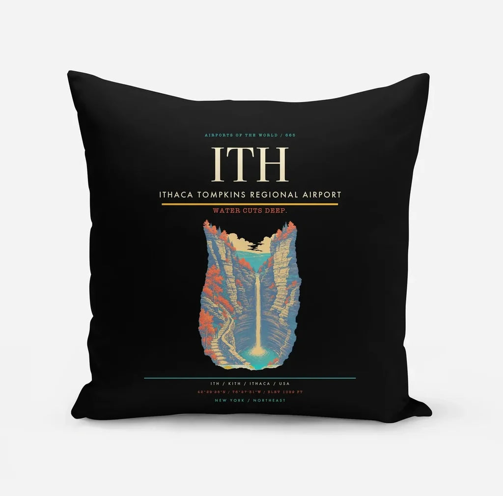Ithaca Tompkins Regional Airport (ITH) design on black pillow