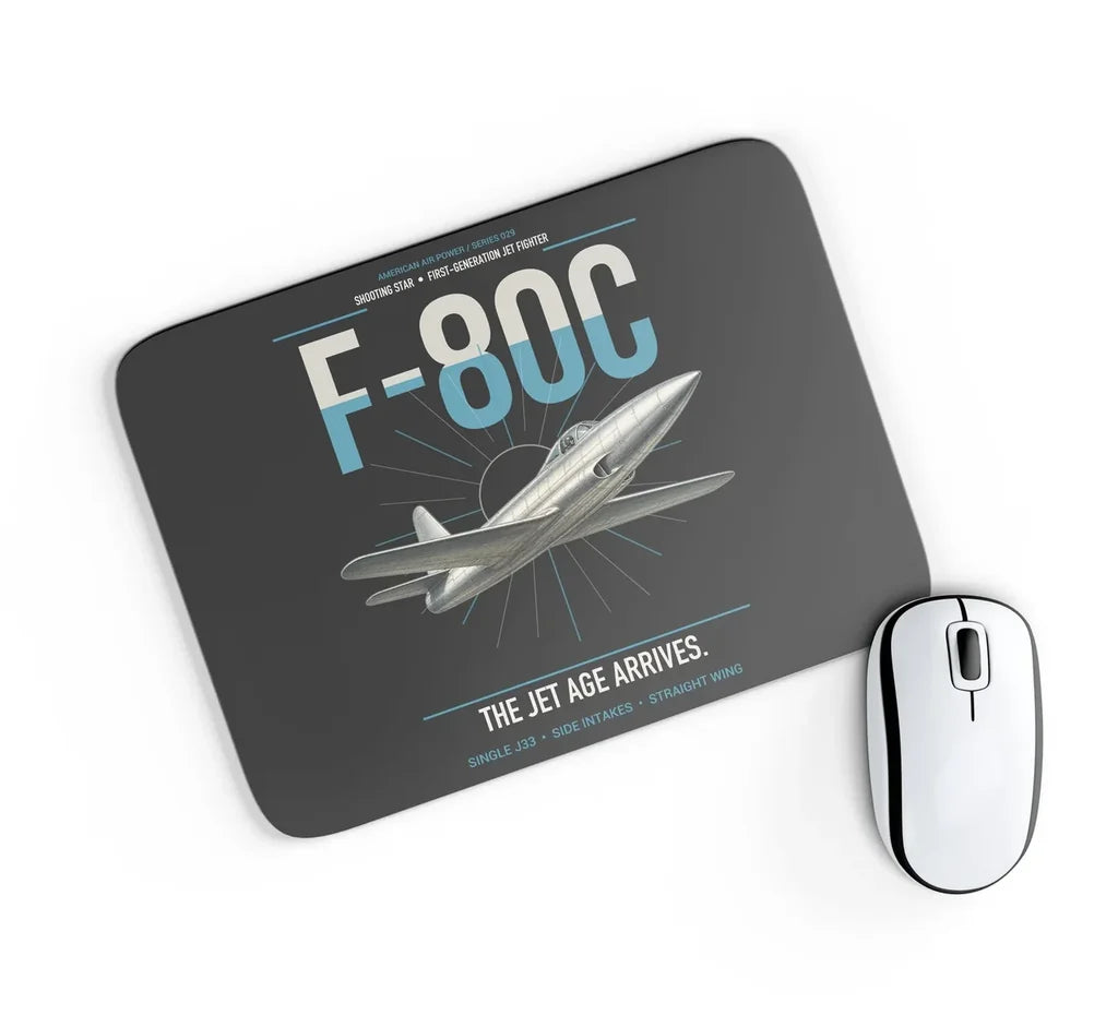 F-80C Shooting Star design on black rectangle mouse pad