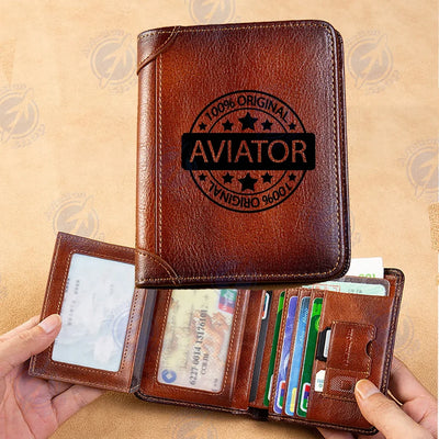 100 Original aviation print leather wallet, leather.