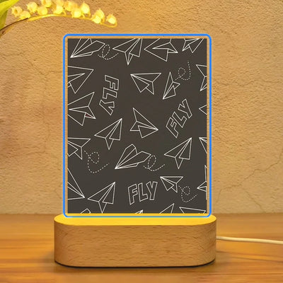 Paper Airplane & Fly (Gray) aviation design on premium acrylic with LED night lamp.
