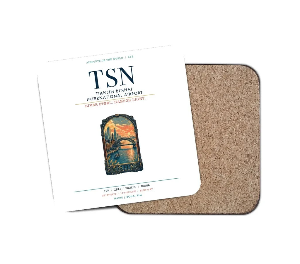 Tianjin Binhai International Airport (TSN) design on white 1 piece coaster