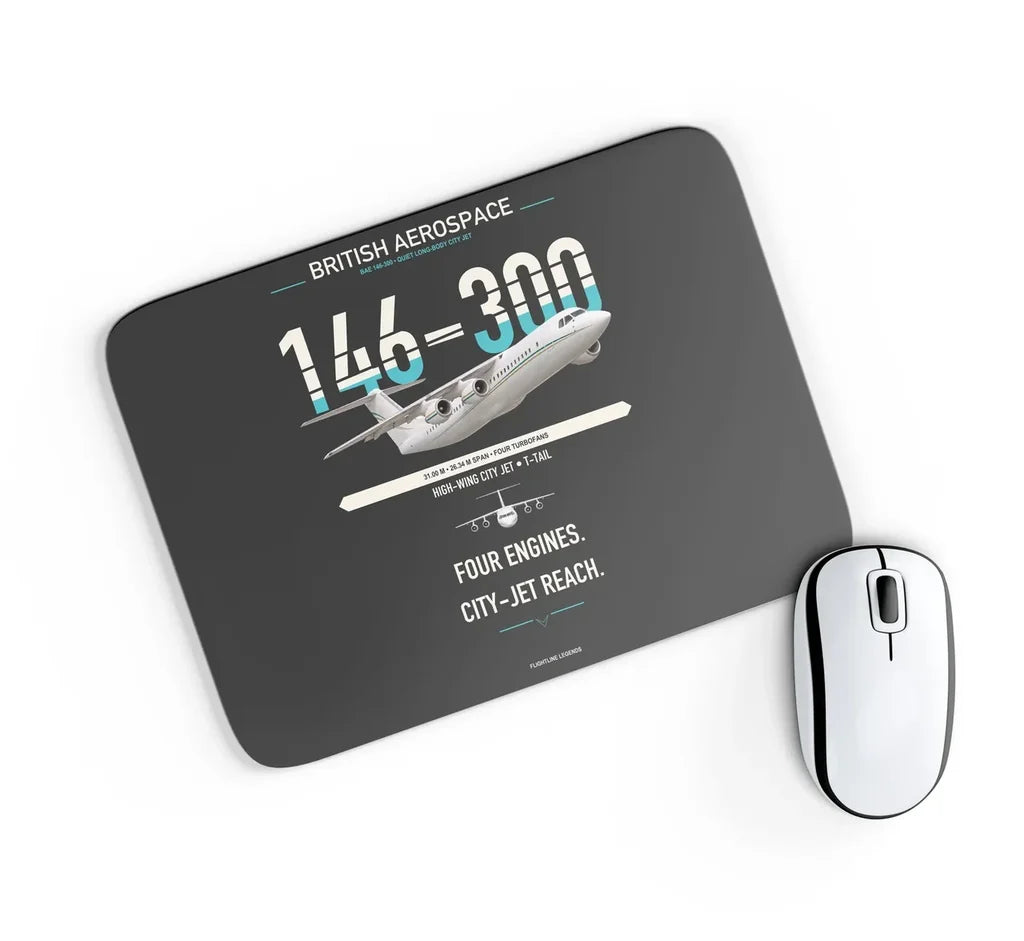 BAe 146-300 design on black rectangle mouse pad
