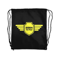 Thumbnail for Born To Fly & Badge aviation design drawstring bag, lightweight polyester construction.