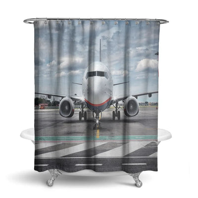 Amazing Clouds and Boeing 737 NG aviation design on waterproof polyester shower curtain.