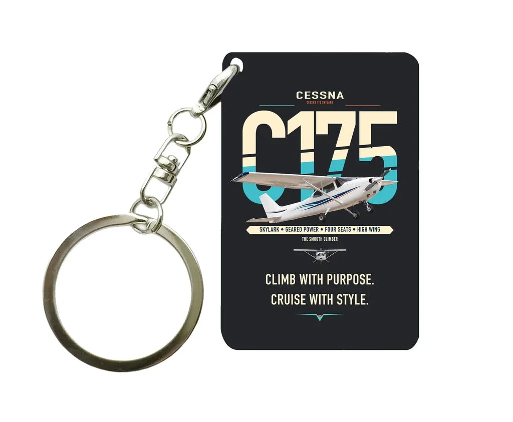 Cessna 175 Skylark design on black designed key chain, double-side print