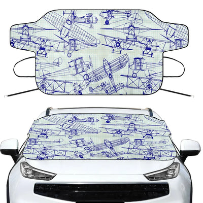 Amazing Drawings of Old Aircrafts Car aviation design on car windshield cover.