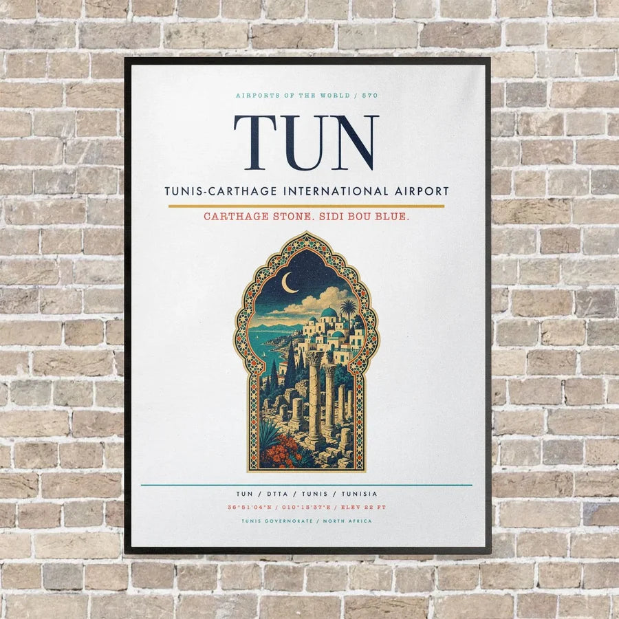 Tunis-Carthage International Airport TUN vertical canvas print - framed - white background