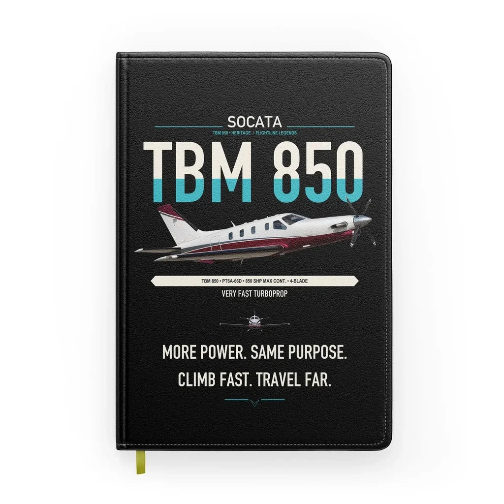 Socata TBM 850 design on black notebook