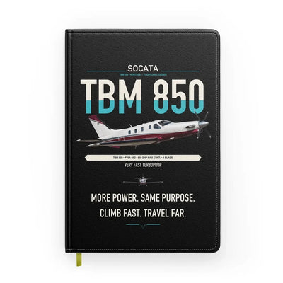 Socata TBM 850 design on black notebook