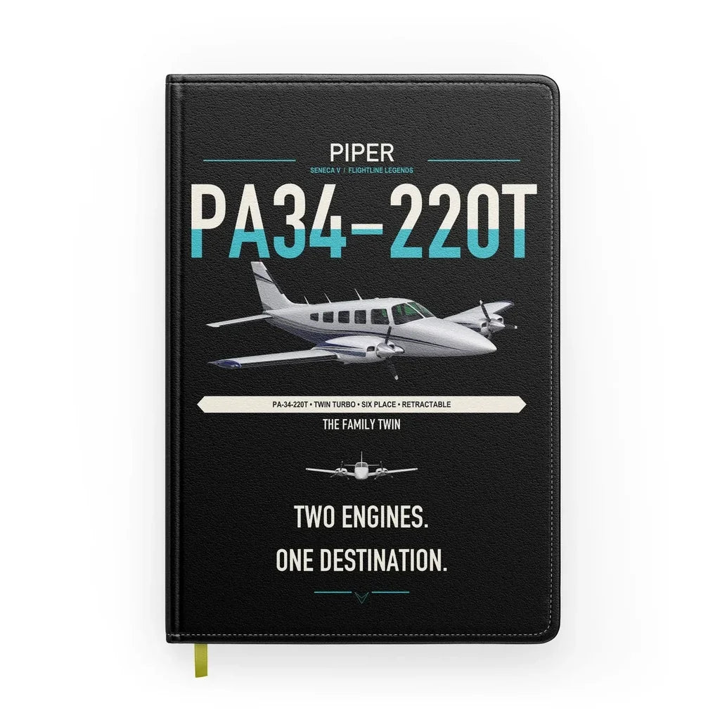 Piper PA-34-220T Seneca V design on black notebook