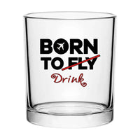 Thumbnail for Born To Drink aviation design on whiskey glass, special-edition crystal cut.