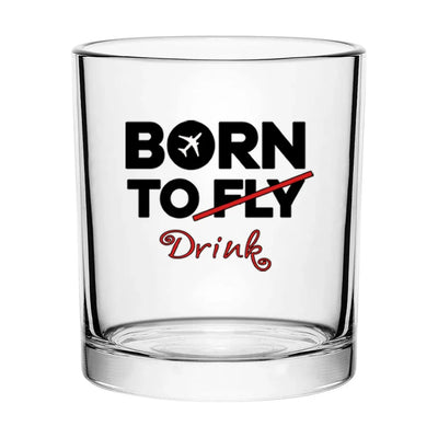 Born To Drink aviation design on whiskey glass, special-edition crystal cut.