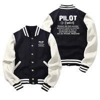 Thumbnail for Pilot [Noun] Baseball Style aviation design printed on two-tone shell with ribbed cuffs baseball jacket.