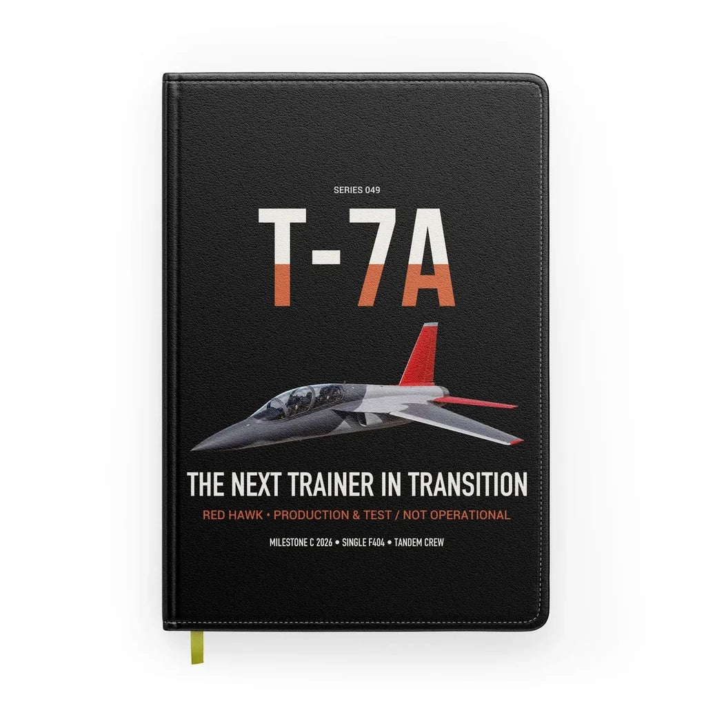 T-7A Red Hawk design on black notebook
