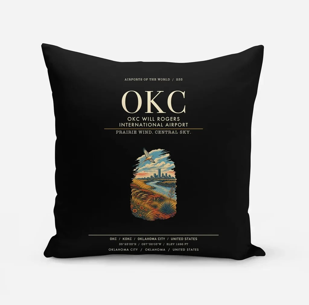 OKC Will Rogers International Airport (OKC) design on black pillow