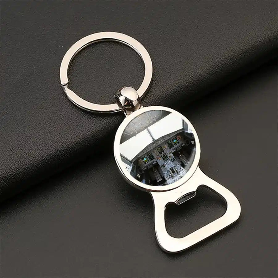 Airbus A320 Cockpit (Wide) Bottle Opener aviation design on bottle-opener key chain, durable metal alloy with built-in opener.