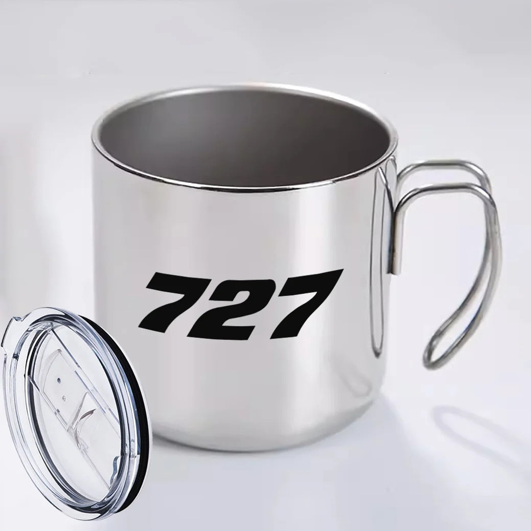 Boeing 727 Flat Text aviation design on portable mug, vacuum-insulated double-wall.