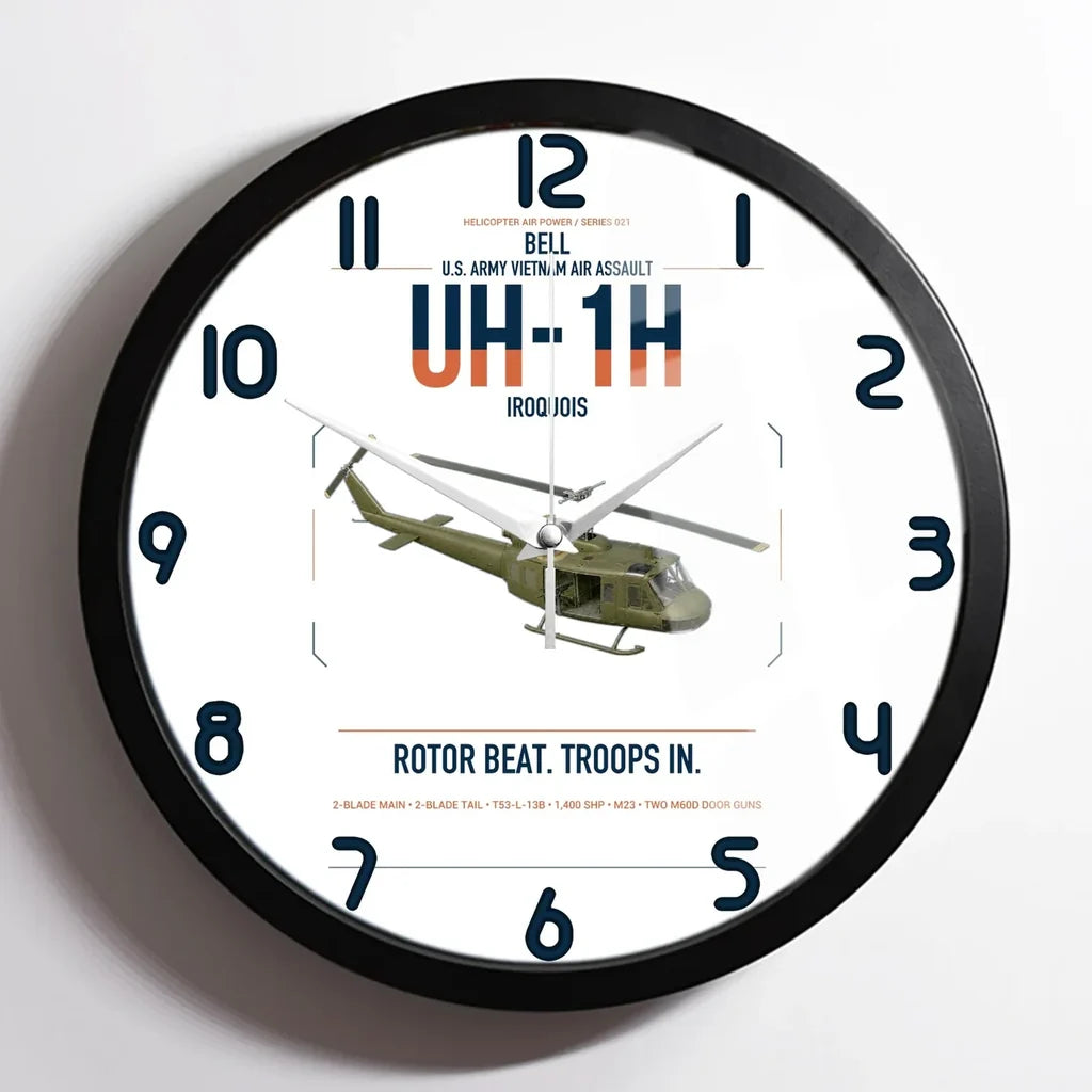 Bell UH-1H Iroquois design on white framed wall clock