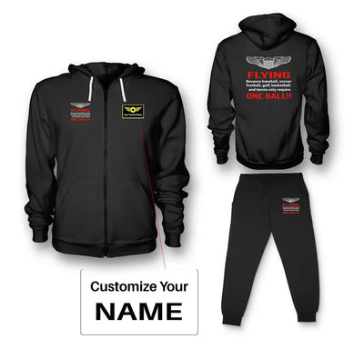 Flying One Ball aviation design on soft cotton blend zipped hoodie and sweatpants set.