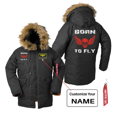 Born To Fly SKELETON aviation design printed on heavyweight shell with hooded warmth parka bomber.