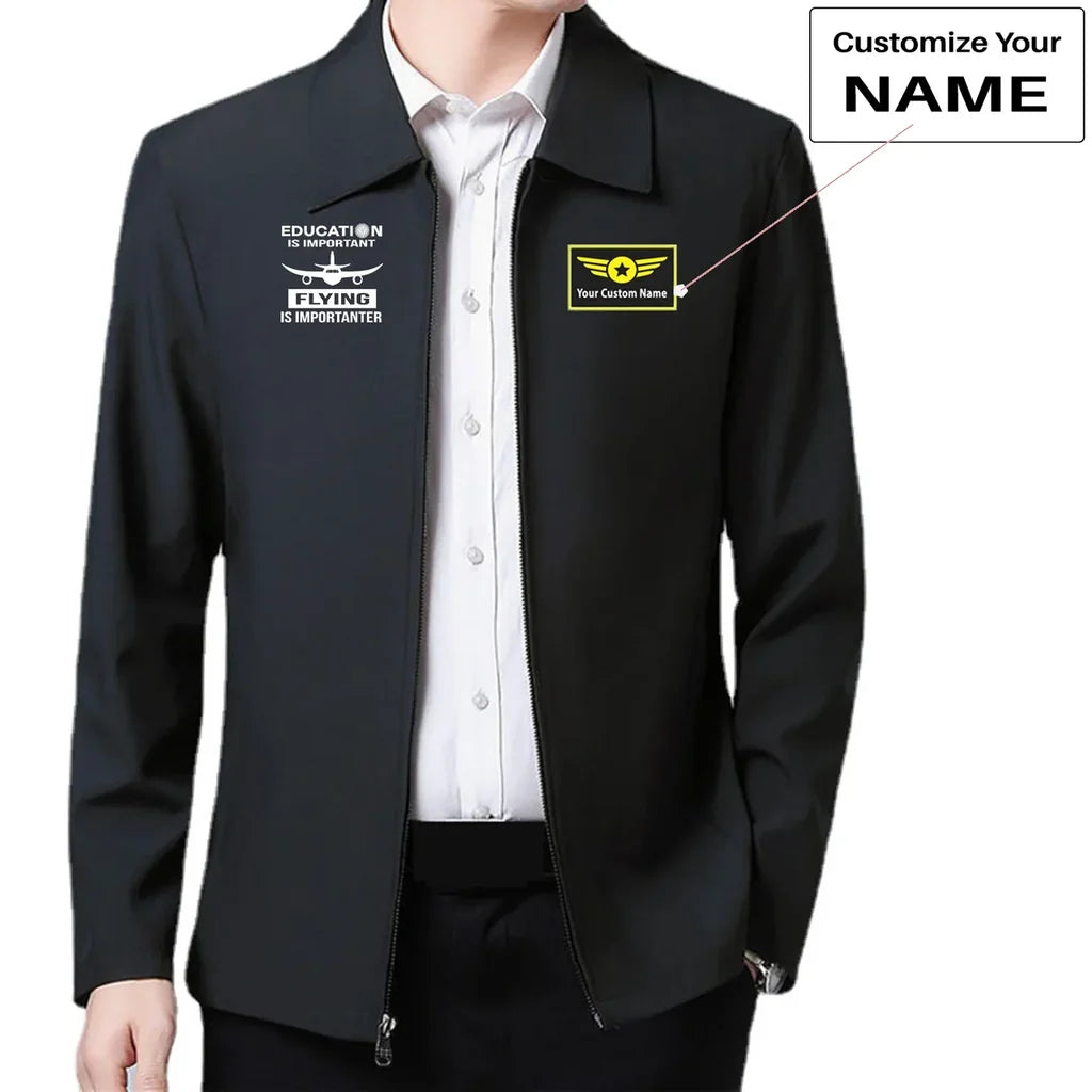 Flying is Importanter aviation design printed on modern wool-blend shell with tailored fit stylish coat.
