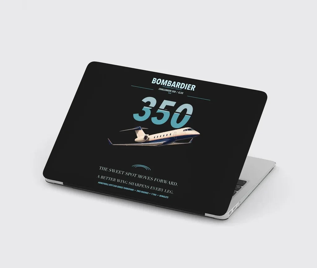Bombardier Challenger 350 design on black MacBook case