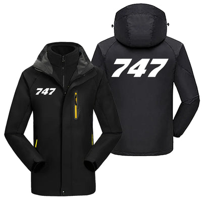 Boeing 747 Flat Text aviation design printed on heavyweight insulated shell with snow cuffs thick ski jacket.